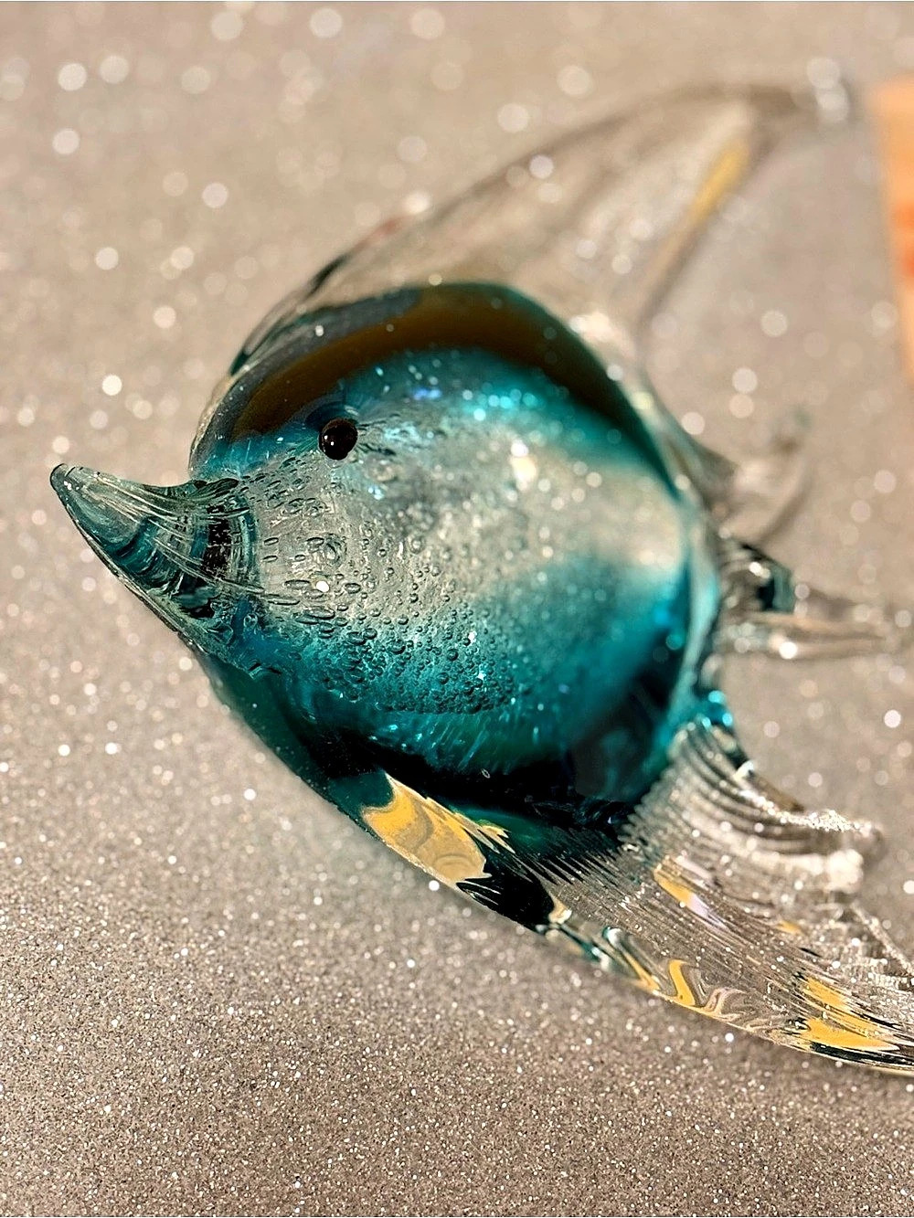 Blue & Clear Glass Fish Sculpture